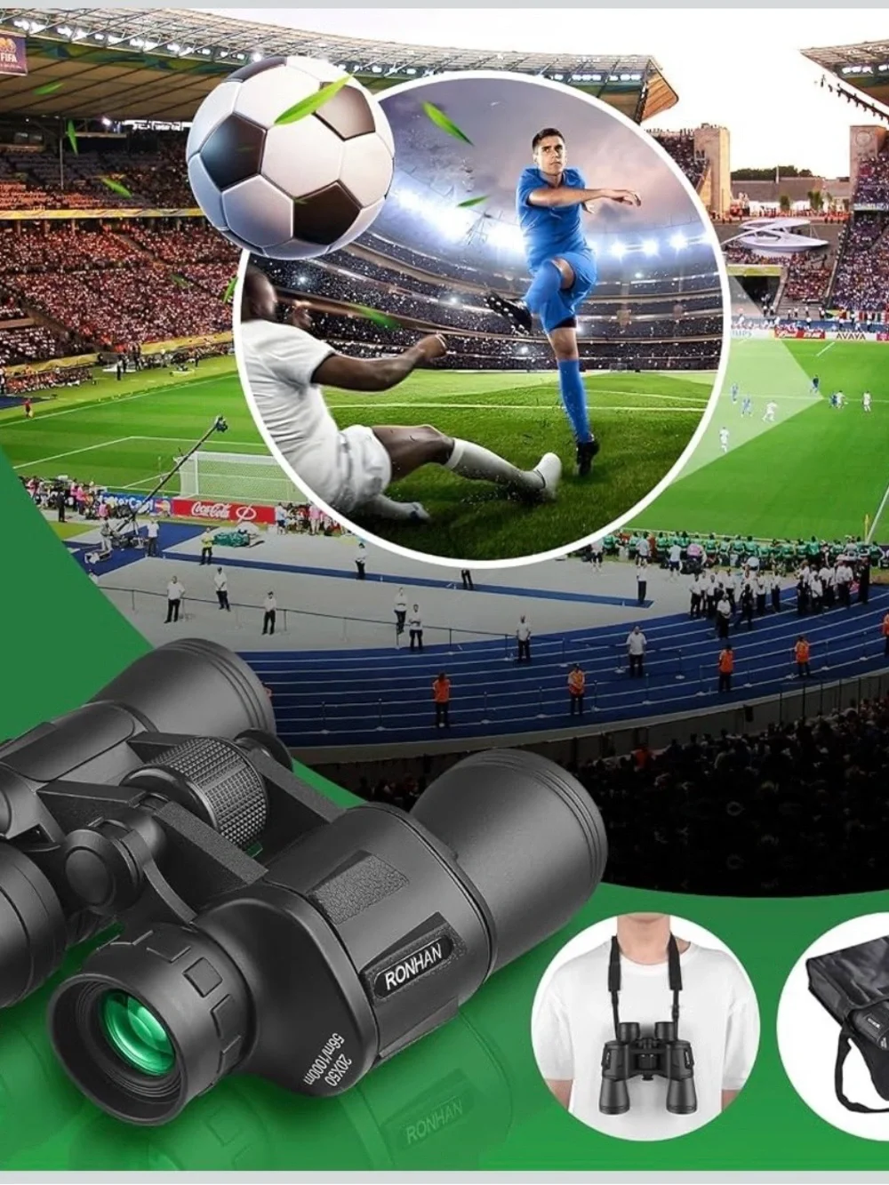 20x50 Black Binoculars with 26mm Eyepieces